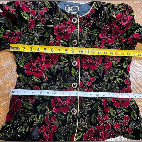 VINTAGE 80s velvet rose waistcoat‎ bodice jacket blazer Victorian gothic floral - Picture 14 of 15